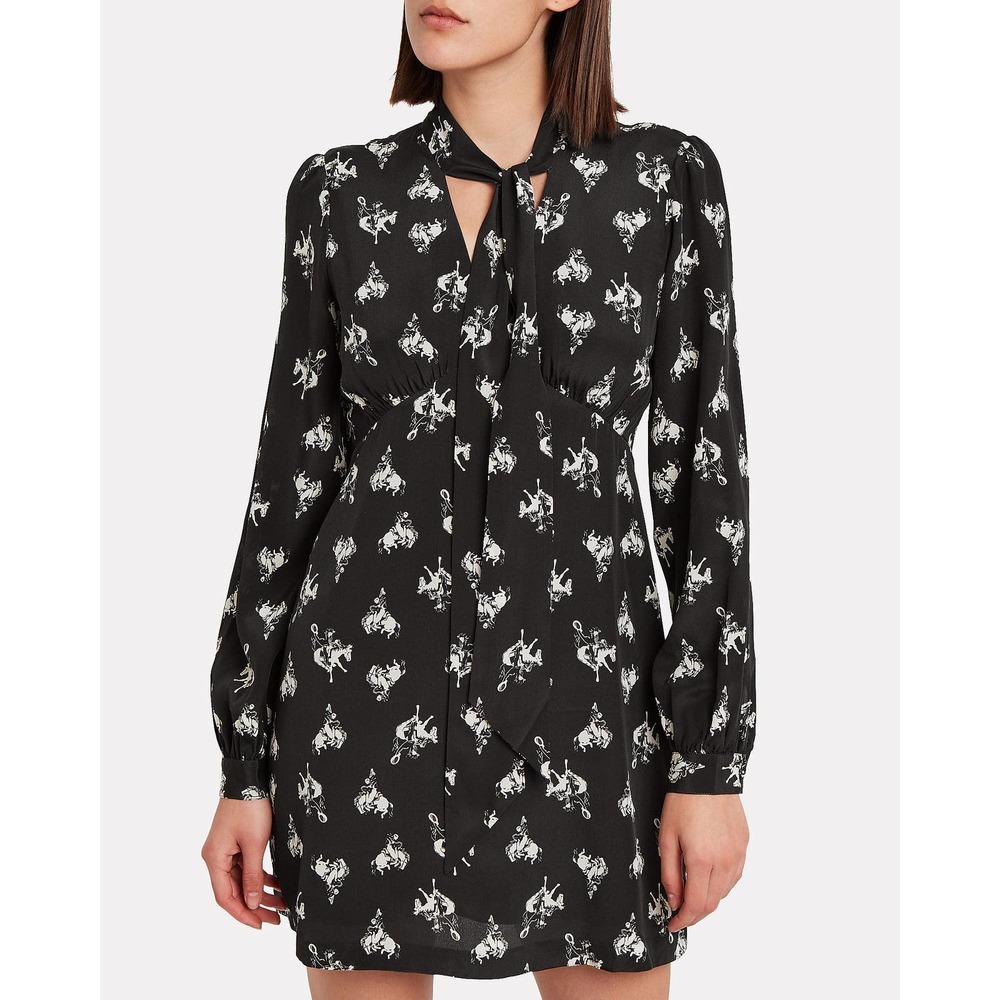 Re/Done 60'S Bow Silk Rodeo‎ Horse Print Mini Dress Black Size Small - Picture 2 of 7